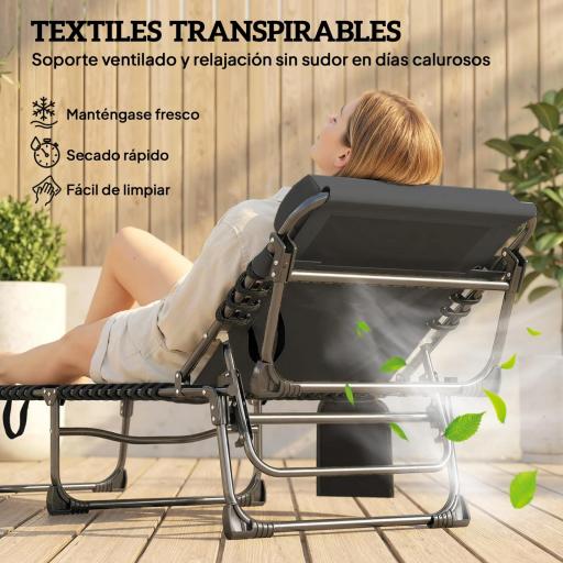 Set de 2 Tumbonas Plegables con Reposacabezas Bolsillo Lateral y Respaldo Reclinable en 5 Posiciones Negro [4]