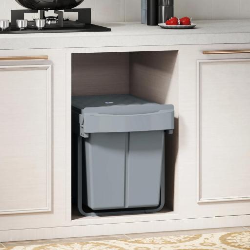 Cubo de Basura bajo Fregadero 2 Contenedores de Reciclaje Extraíble 2 x 20 L Deslizamiento Suave Gris [2]