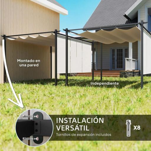 Pérgola de Jardín 4x3 m con Techo Retráctil 3 Laterales Enrollables UPF30+ Cenador de Jardín para Patio Exterior Beige [4]