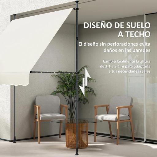 Toldo Manual Retráctil 200x120x210-310 cm para Balcón y Terraza con Altura Ajustable con Manivela Crema [2]