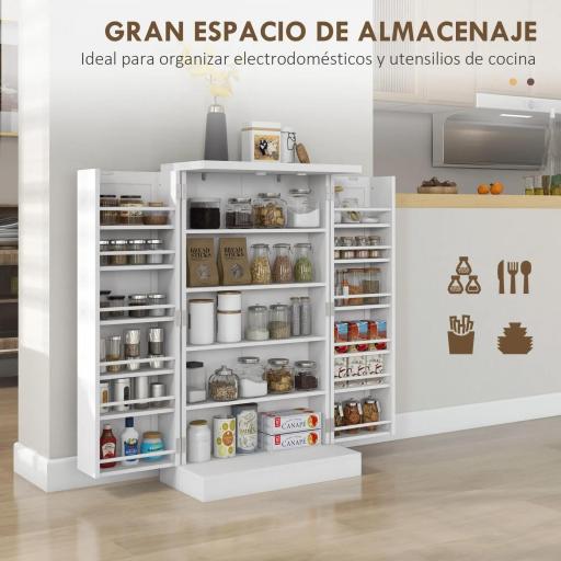 Armario Despensa Cocina con 2 Puertas 16 Estantes Alacena Moderna con Estantes Ajustables 60x30x104 cm Blanco [3]