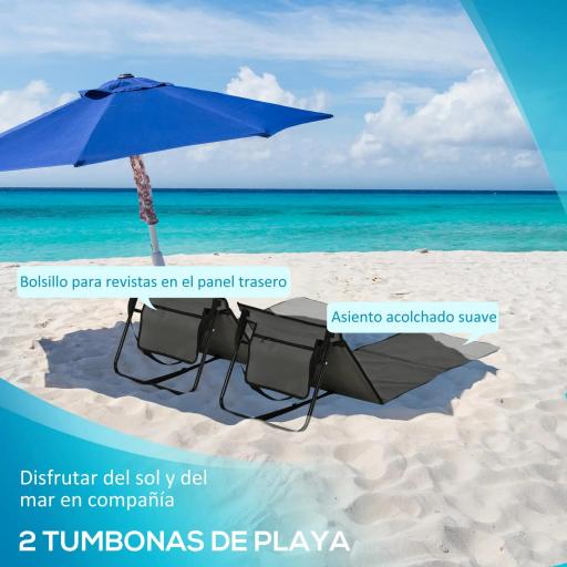 Conjunto de 2 Esterillas de Playa Plegable con Respaldo Reclinable y Bolsa de Transporte 142x51x40 cm Gris [2]