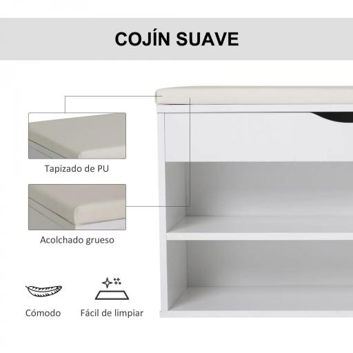 Banco Zapatero con Asiento Zapatero de Entrada Recibidor Moderno con Cajón Estantes Abiertos y 1 Cojín para Pasillo 80x30x47cm [2]