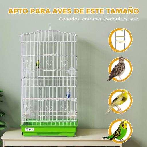 Jaula para Pájaros con Bandeja Extraíble, Perchas y Columpio, 46,5x35,5x92 cm, Verde [3]