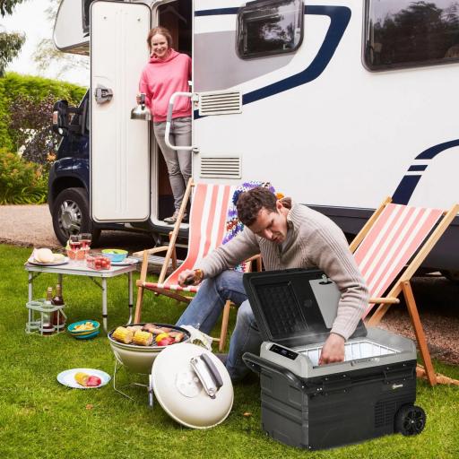 Nevera Compresor Portátil 40L Nevera Portátil Eléctrica para Coche Congelador CC 12V/24V hasta -20℃ con Pantalla LED Táctil Asa Retráctil Ruedas para Camping Viajes 71,1x46x44 cm Negro