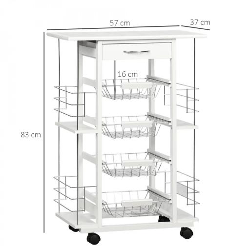 Carrito de Cocina con Ruedas Carrito Verdulero con Cajón Cestas y Estantes Laterales 57x37x83cm Blanco [1]