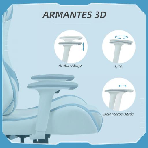 Silla Gamer con Cojín Lumbar Reposabrazos Ajustable Reposacabezas Extraíble y Altura Ajustable 67x60x120-128 cm Azul [6]