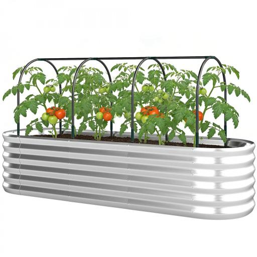 Jardinera Exterior Grande conCubierta de Invernadero y Malla Base Abierta para Patio Terraza 200x60x103 cm Plateado [6]