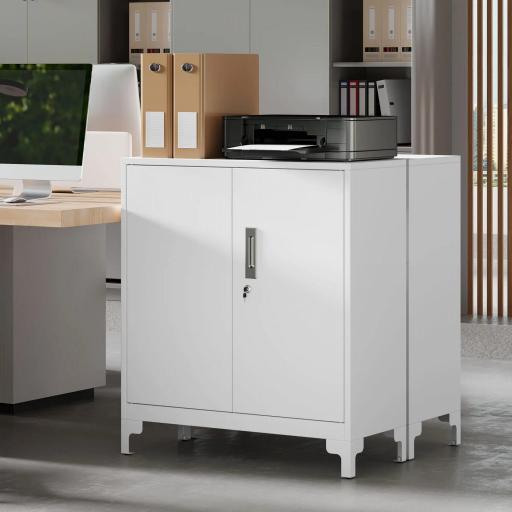 Armario Archivador Metálico con 2 Puertas Cerradura Estante Fácil Montaje para Oficina Estudio Garaje 80x35x91 cm Blanco [3]