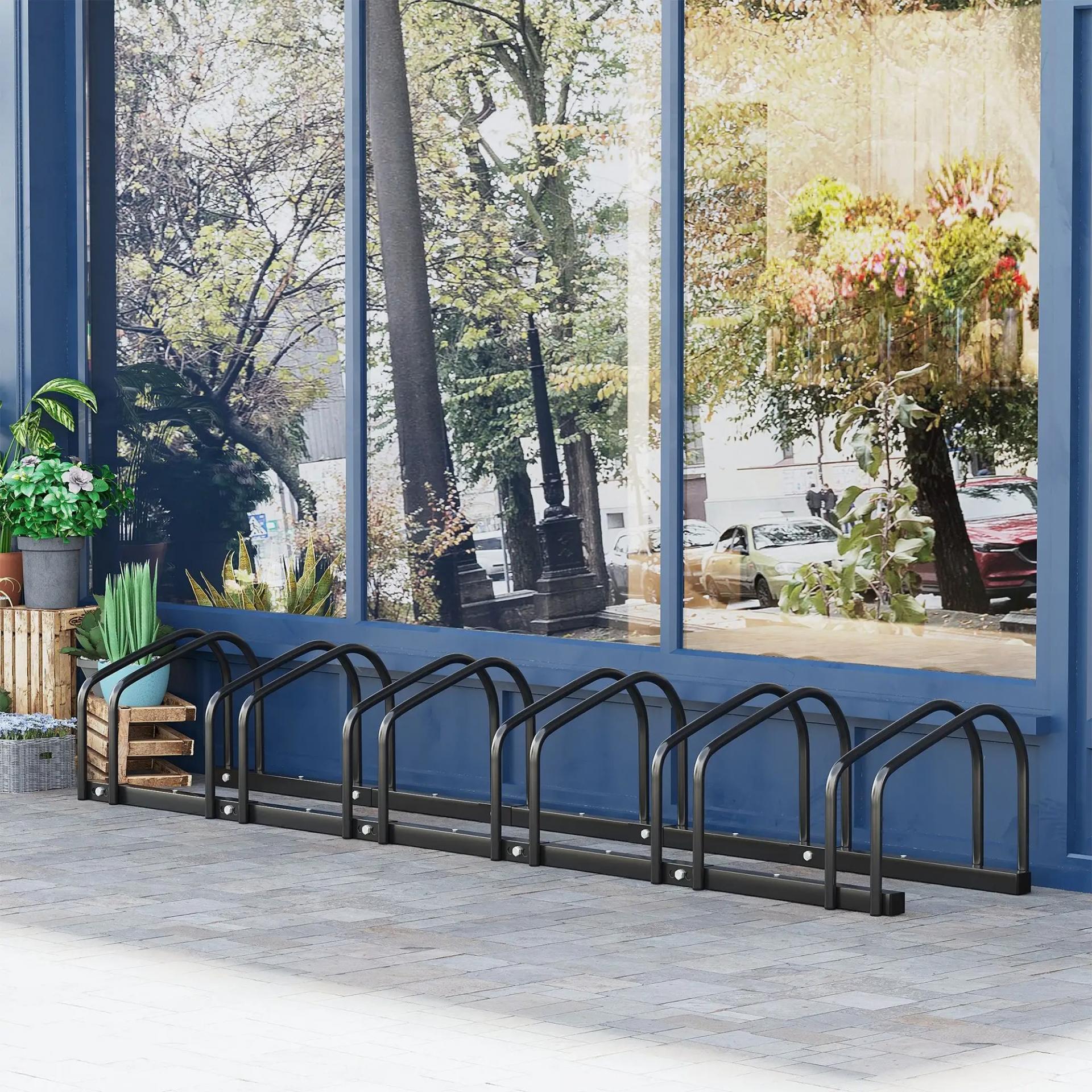 Aparcamiento para 6 Bicicletas Soporte de Acero para Aparcar Bicicletas en el Suelo o Pared 179x33x27 cm Negro