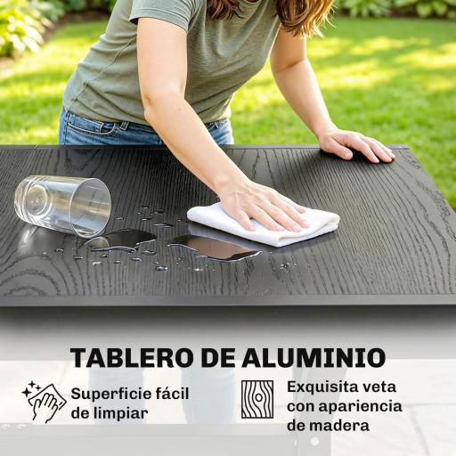 Mesa de Comedor Exterior Extensible 154/214 cm para 8-10 Personas de Aluminio Acero con Tapa Imitación Madera Gris [4]