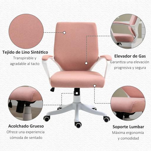 Silla de Escritorio Giratoria Silla de Oficina Basculante con Reposabrazos y Altura Ajustable 62x69x92-100 cm Rosa [4]