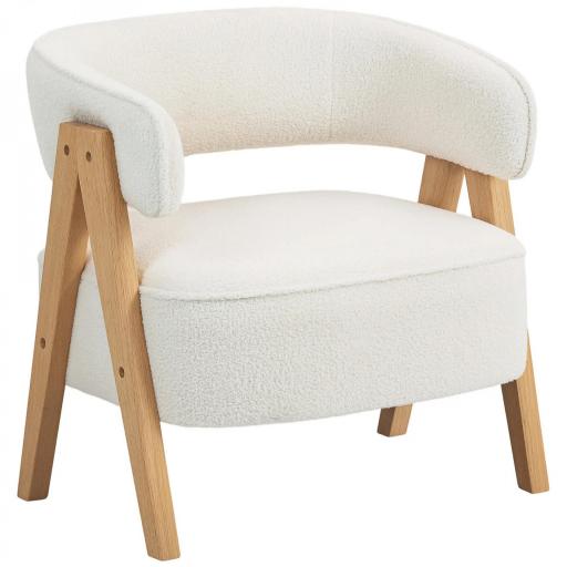 Butaca de Salón Tapizada en Borreguito Acolchada Gruesa Patas de Madera Respaldo Curvado 70x64x71 cm Blanco [9]