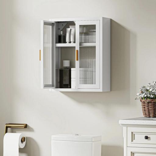 Armario de Baño de Pared Mueble de Baño Colgante Moderno con Estante Ajustable Puertas de Acrílico Blanco