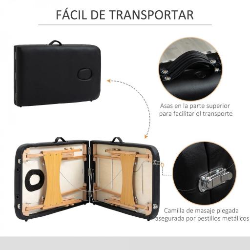 Camilla Plegable con Altura Ajustable 67-92 cm para Uso Profesional de Belleza Acupuntura y Fisioterapia 210x81 cm Negro [4]