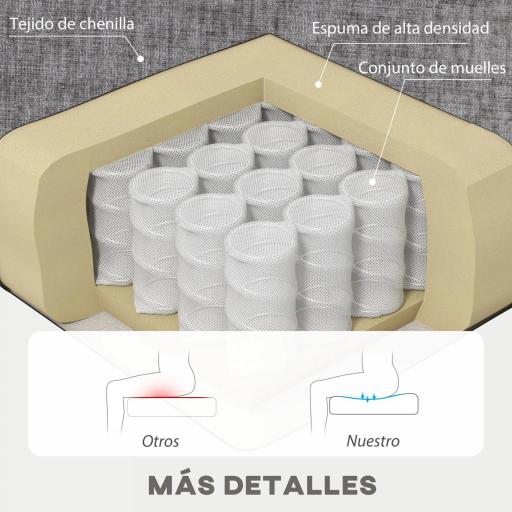 Sofá Chaise Longue Reversible con Estructura de Acero Tapizado en Chenilla 186x130x84cm Gris Oscuro [6]