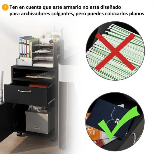 Cajonera de Oficina Móvil con Cajón y Armario con Ruedas Soporte de Impresora para Estudio 40x35x60 cm Negro [5]