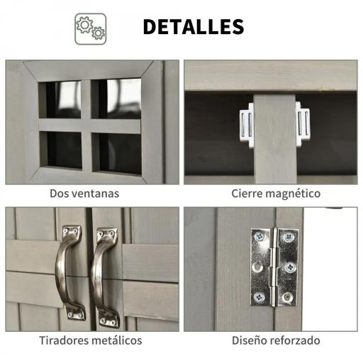 Armario de Madera para Exterior para Herramientas de Jardinería con Doble Puerta y Estantes 127,5x50x164 cm Gris [4]