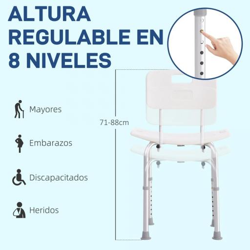 Silla para Ducha con Respaldo Altura Regulable y Antideslizante Carga 136 kg para Ancianos y Discapacitados [6]