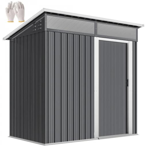 Caseta de Jardín Metálica con Puerta Corredera Ventanas y Ventilación para Almacenaje Exterior 195x122x159/182 cm Gris [9]
