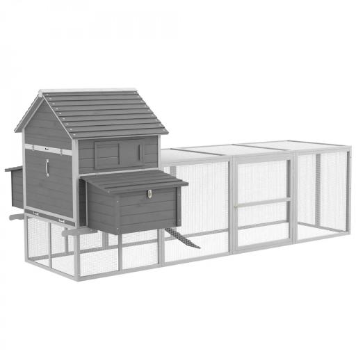 Gallinero de Madera 310,5x149,5x149cm Jaula para 4-6 Gallinas con 2 Ventanas Puertas Nido Bandeja Extraíble y Rampa Gris [7]