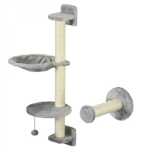 Juego de Escalada para Gatos de Pared 4 Piezas con Hamaca Bola Plataformas 84,5x19x54 cm Gris y Beige [8]
