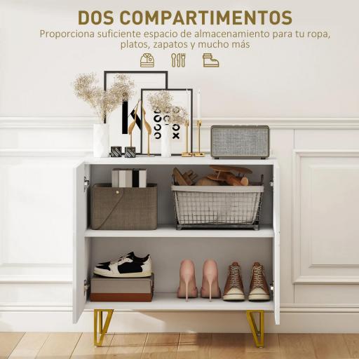 Aparador de Entrada con 2 Puertas y Estantes Ajustables para Cocina Sala 80x40x75 cm Blanco Brillo [1]