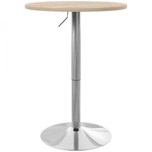 Mesa Alta Cocina Mesa Alta Bar Redonda para 2 Personas Altura Ajustable Tablero Giratorio 360° 60x60x91 cm Roble Claro [9]