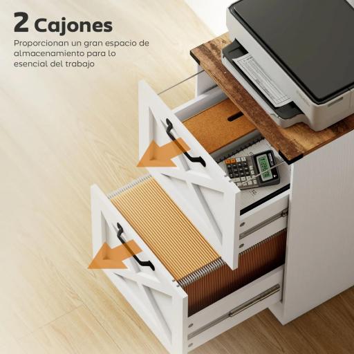 Cajonera Escritorio con 2 Cajones Soporte para Impresora con Riel Colgante para A4 y Carta 40x40x71 cm Blanco [7]