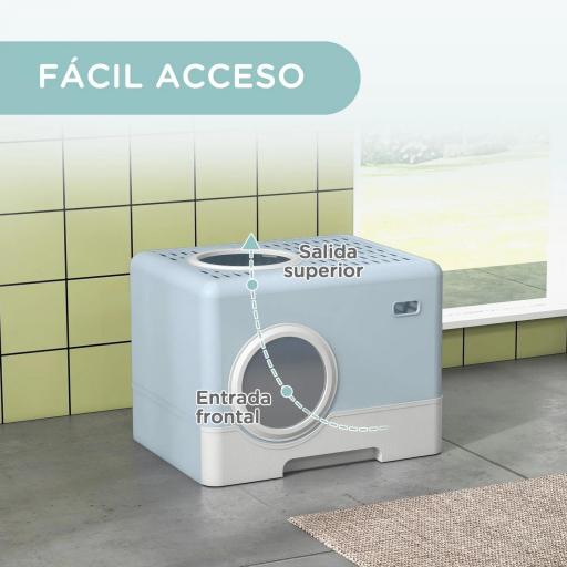 Arenero para Gatos Cubierto con Pala Bandeja Extraíble Entrada Frontal y Salida Superior 52x41x38,5 cm Azul [5]