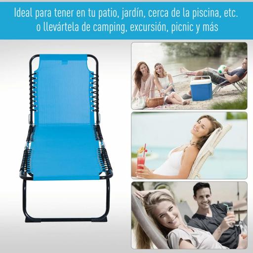 Tumbona Plegable, Tumbona Jardín Exterior Reclinable 4 Posiciones con Reposacabezas y Marco de Acero, Carga 120 kg, para Terraza, Piscina, Playa, 189x58x30 cm, Azul Claro [5]