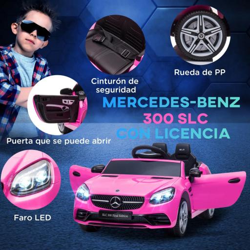 Coche Eléctrico para Niños de +3 Años, Mercedes SLC 300, Coche Eléctrico 12V, con Mando a Distancia 2,4 G, Ruedas Traseras con Suspensión, Faros LED, Música, USB, Motor Doble, Rosa [2]