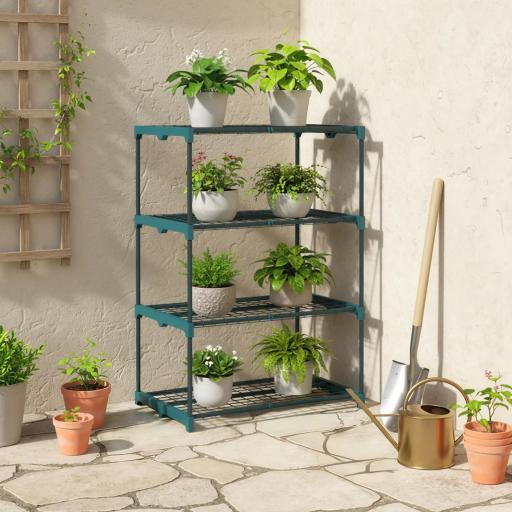 Soporte para Plantas de 4 Niveles Estantería para Plantas de Acero Estantes de Rejilla 67x49x105 cm Verde Oscuro