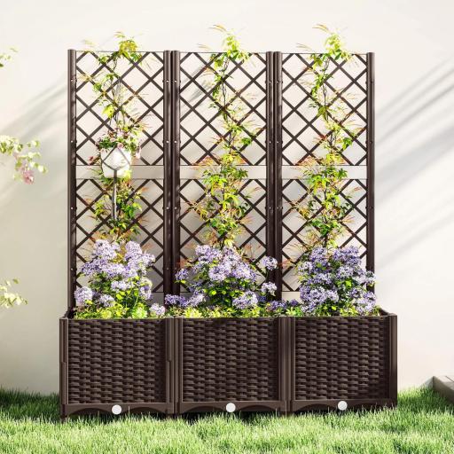 Jardinera con Enrejado de Plástico para Plantas Trepadoras con Drenaje y Amplio Espacio de Cultivo 120x40x135 cm Marrón [3]