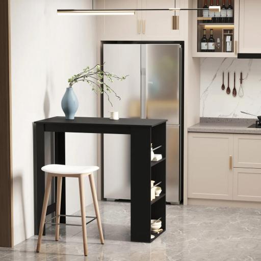 Mesa Alta de Bar, Mesa de Cocina con 3 Estantes Laterales, Estilo Moderno, para Comedor, Salón, 112x57x106 cm, Negro [4]