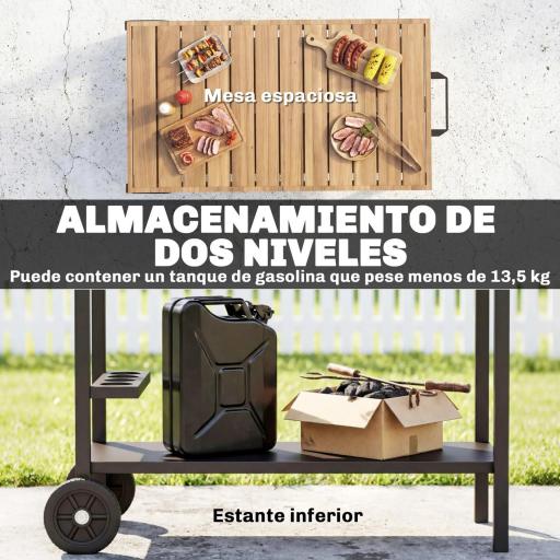 Carrito de Barbacoa de 2 Niveles Mesa Auxiliar para Barbacoa Móvil con Ruedas Portabebidas Ganchos Asa Negro y Marrón [7]
