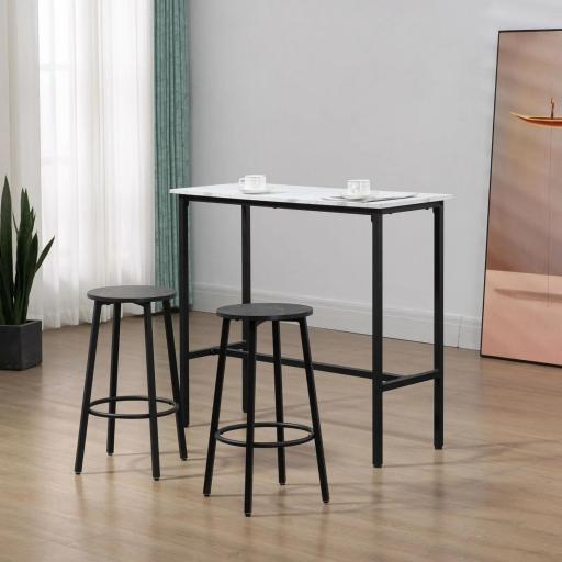 Conjunto de Mesa Alta de Bar con 2 Taburetes Redondo Set de 3 Piezas con Marco de Acero de Estilo Moderno Blanco y Negro [5]