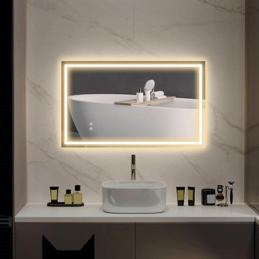 Espejo de Baño LED 100x60 cm con Luz Retroiluminado Antivaho Brillo Ajustable Montaje Vertical u Horizontal [6]