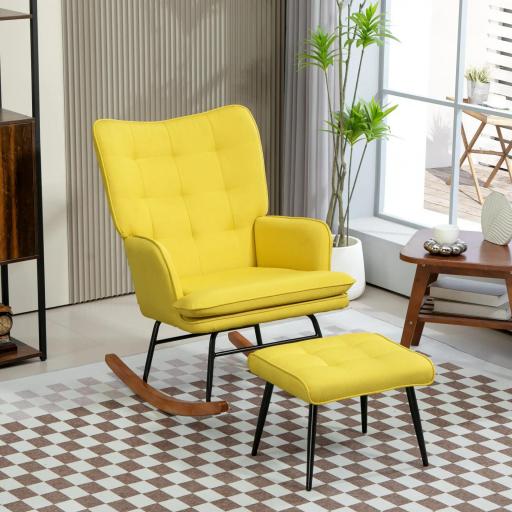 Silla Mecedora con Reposapiés Cojín Acolchado y Reposabrazos Carga 130 kg Amarillo