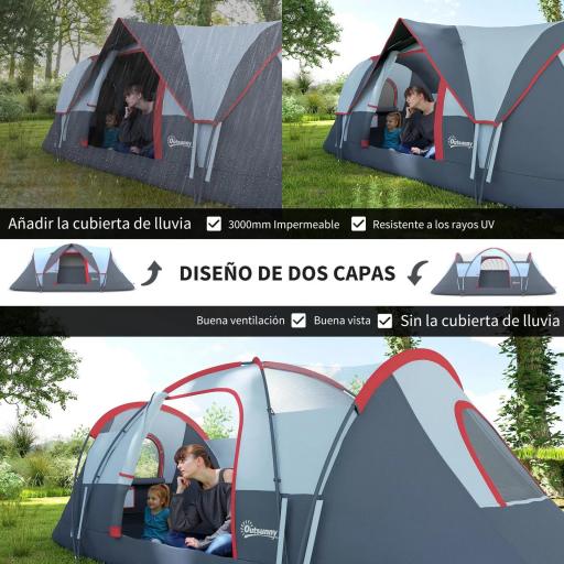 Tienda de Acampada para 6 Personas Impermeable 3000mm+ con Bolsa de Transporte y Gancho 455x220x180 cm Gris [2]