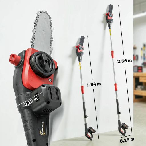 Motosierra Eléctrica Extensible 1,94-2,56 m con 2 baterías 4,0 Ah Cargador Doble Bloqueo Lubricación Automática [1]