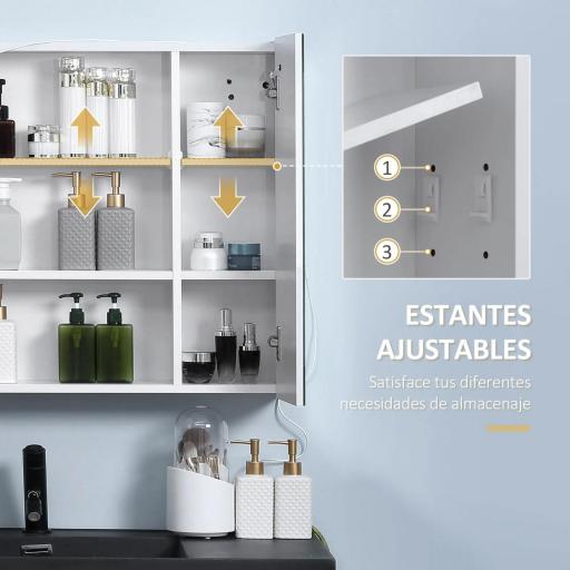 Armario con Espejo de Baño con Luz LED Mueble de Baño Colgante con Interruptor Táctil 70x15x65cm Blanco [5]