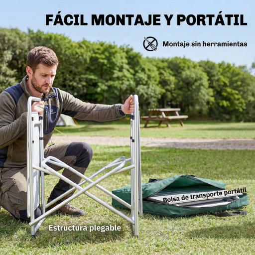 Mueble de Cocina para Camping Plegable con 3 Mesas 4 Ganchos Poste de Luz y Bolsa de Transporte 172x48x130 cm Verde [7]