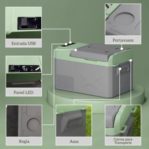 Nevera Portátil Eléctrica 17,4L Refrigerador de Coche 12V-220V -20℃ a +20 ℃ con Pantalla Luz LED 61x34x32,4 cm Gris [1]