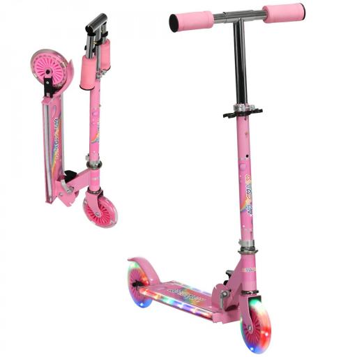 Patinete Infantil Plegable con Luces Música Altura Ajustable Ruedas Brillantes Pedal LED Carga 50kg 67x32x65-78cm Rosa [8]