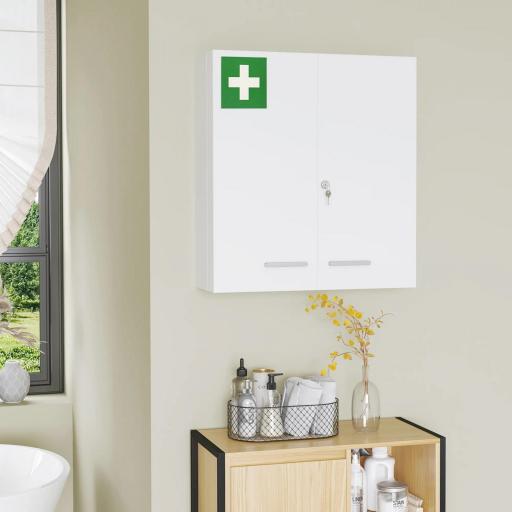 Botiquín para Medicinas de 3 Niveles Armario de Botiquín con Cerradura y 2 Llaves para Cocina Baño 55x18x60 cm Blanco [3]