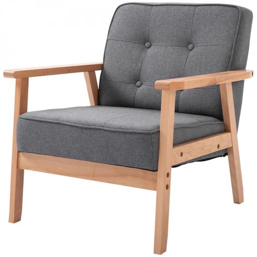 Butaca de Salón Moderna con Asiento Acolchado y Marco de Madera para Oficina Dormitorio 65x69x78 cm Gris [9]