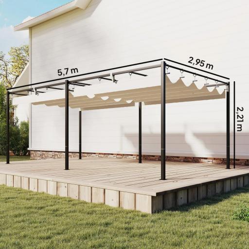 Pérgola de Jardín 6x3 m con Techo Retráctil Protección UPF50+ Drenaje Cenador de Jardín para Patio Exterior Crema [1]