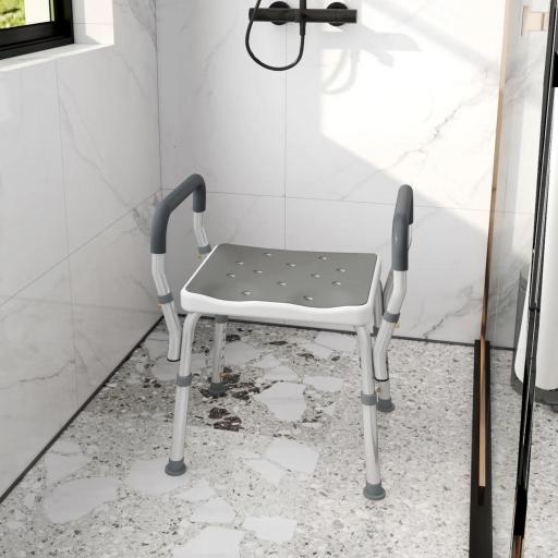 Taburete de ducha con Altura Ajustable para Personas Mayores o con Movilidad Reducida 52x45x69 cm Asiento Blanco y Gris [7]