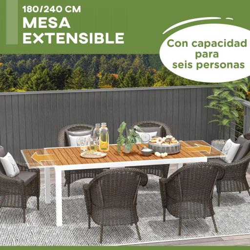Mesa de Comedor Exterior Rectangular con Marco de Aluminio Carga 50 kg para Terraza Jardín 180/240x94x73 cm Marrón [4]